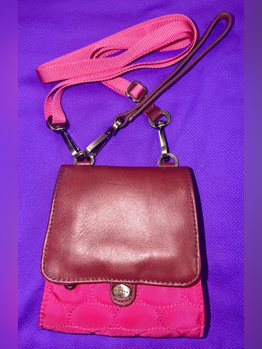 Leather-Trim Pink Crossbody Bag
